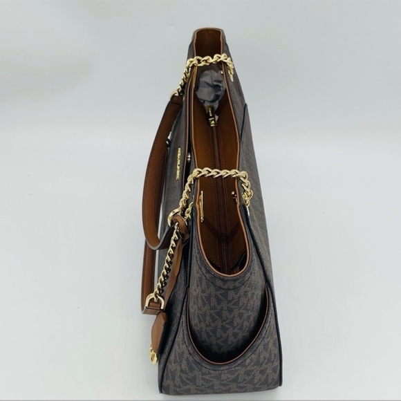 Michael Kors Large X Chain Shoulder Tote Bag Brown - Picture 6 of 13